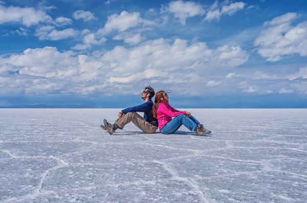 Couple at Salar de Uyuni in Bolivia