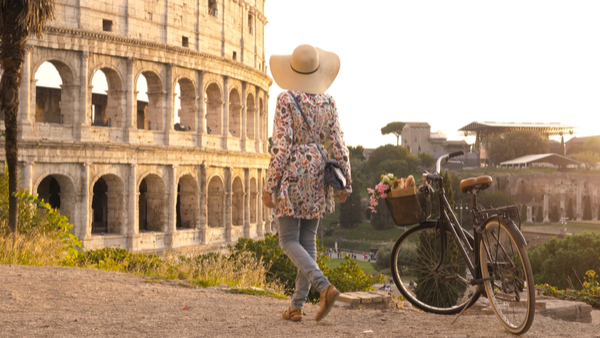 woman on bike in Rome