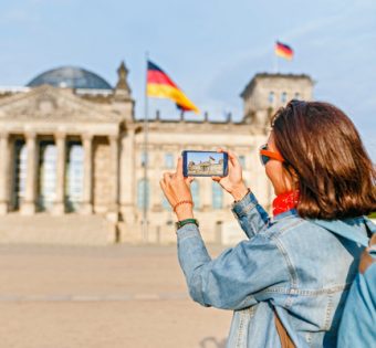 berlin germany and girl with smartphone